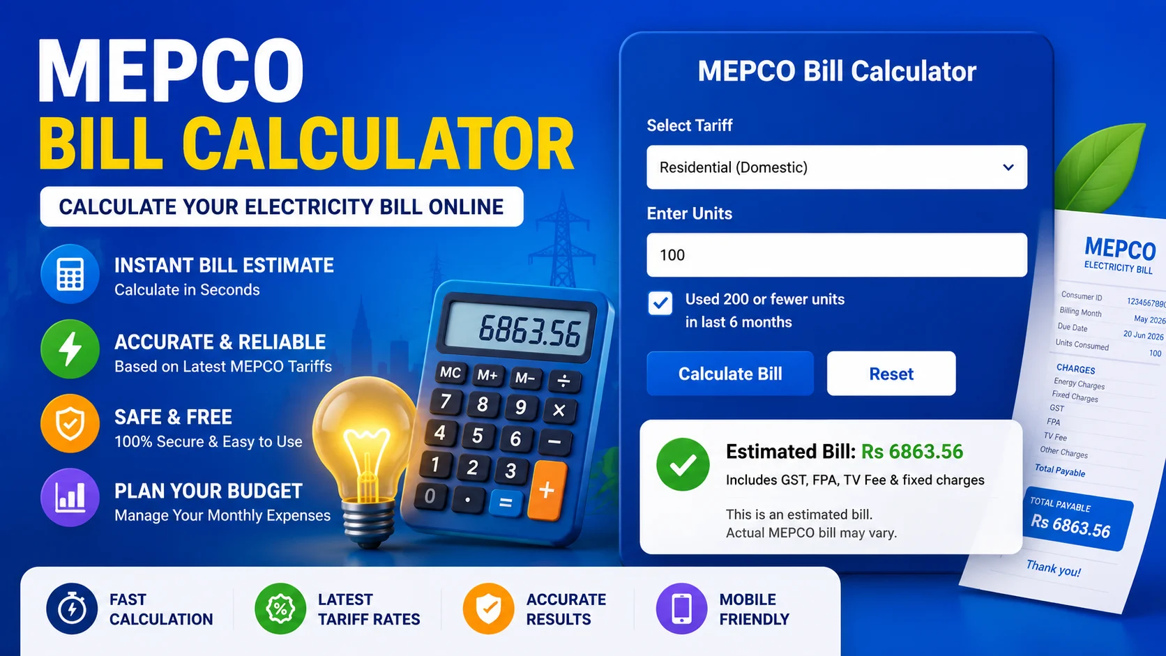 MEPCO Bill Calculator 2026 – Calculate Your Electricity Bill Online Instantly
